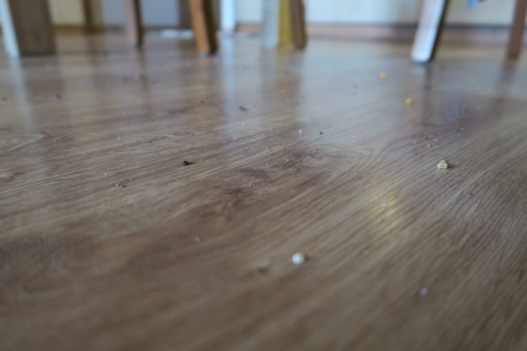 crumbs on the floor
